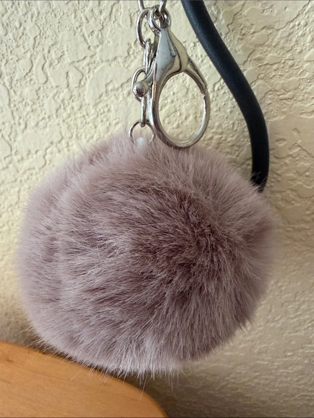 Plush Pom Pom Keychain - Taupe Faux Fur